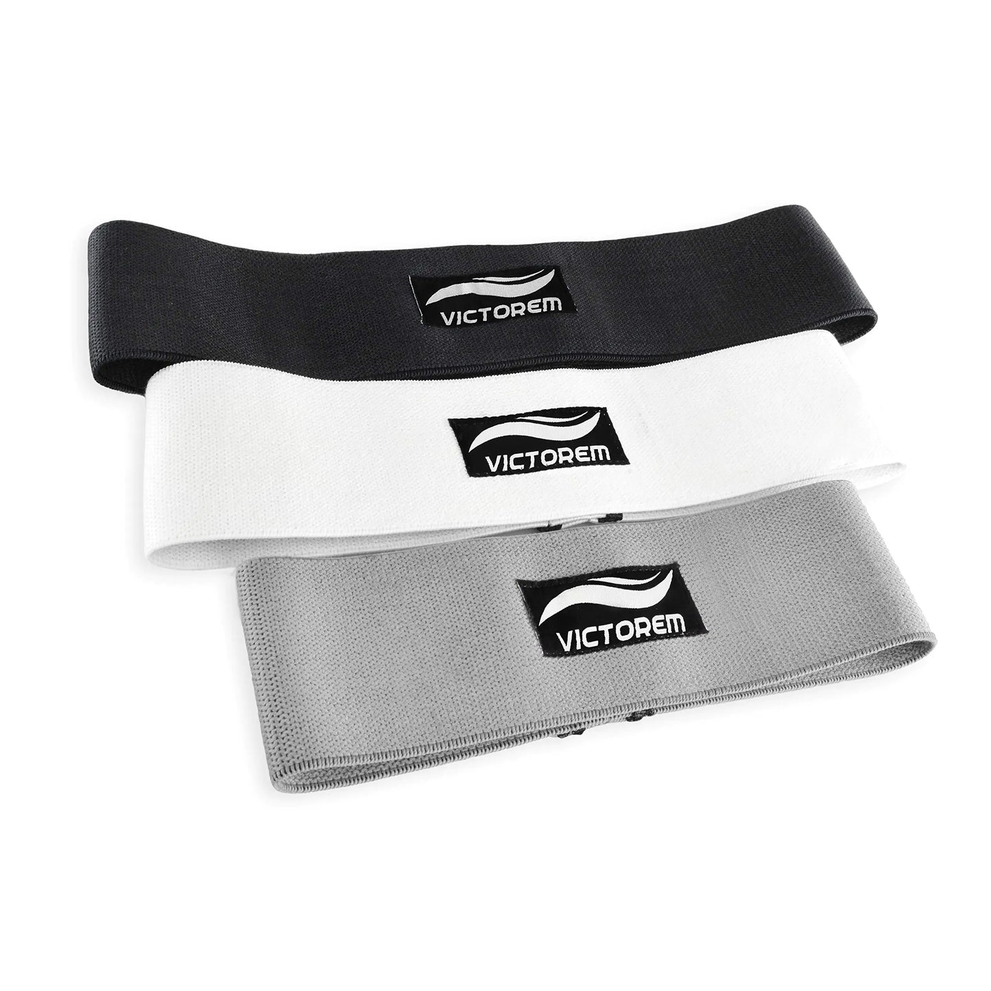 Victorem Resistance Hip Booty Bands Set - Fabric Bands for Glutes and Legs Exercise - with Digital Workout Guide (White Grey Black)