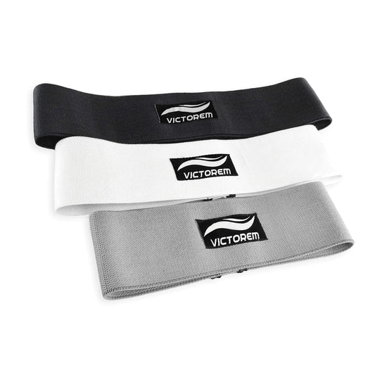 Victorem Resistance Hip Booty Bands Set - Fabric Bands for Glutes and Legs Exercise - with Digital Workout Guide (White Grey Black)