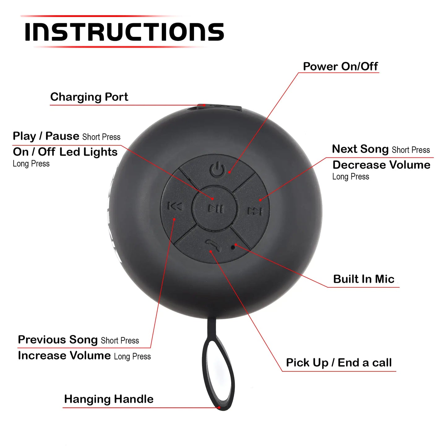 RISEBASS Water Resistant Bluetooth Shower Speaker, Handsfree Portable Speaker